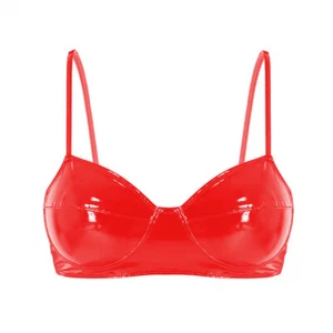 Women's Sexy PVC Leather Lingerie Shiny Wet Look Dance Club Bra Tops Underwear - Picture 1 of 16