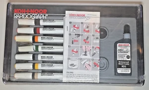 Vintage KOH-I-NOOR Slim Pack 7 Rapidograph Technical Ink Pens Original Case Set - Picture 1 of 17