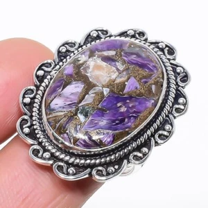 Natural Copper Charoite Ethnic Gemstone 925 Sterling Silver Ring Size 8 T088 - Picture 1 of 5