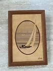 VTG SAILBOAT WOOD ARTWORK BY NELSON IS SIGNED MCM MARINE RIVER INLAY ART FRAME