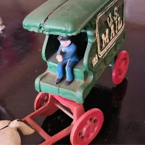 Vintage Hubley US Mail 128 Wagon Horse Driver Cast Iron Toy Post Office Transpor - Picture 1 of 11