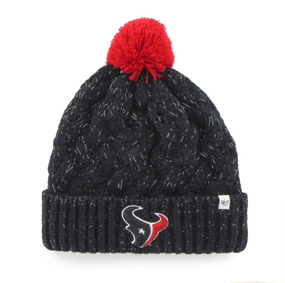 '47 Brand Houston Texans Womens Navy Blue Fiona Cuff With Pom Knit Beanie