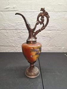 Antique Vintage Ornamental Hand Painted Porcelain Floral Ewer Pitcher/Vase/Urn - Picture 1 of 10