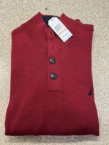 Nautica Pullover Herren Größe XLarge 1/4 Knopf Langarm Bikingred 100% Baumwolle - Bild 1 von 4