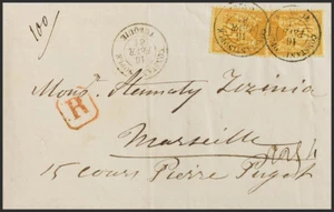 Levante Francés. SOBRE Yvert 92(2). 1881. Sello de Francia de 25 cts bistre sob - Imagen 1 de 1