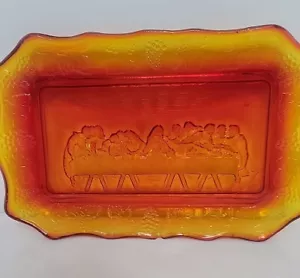 Vtg Tiara Glass Amberina The Last Supper 11x7" Bread Tray Plate Jesus "Chipped" - Picture 1 of 15