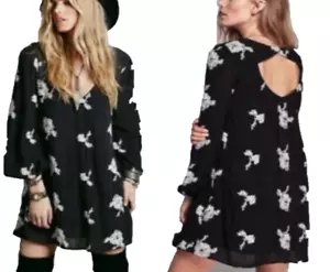 Vestido Free People Pequeño Negro Bordado Emma Austin Espalda Corte Gasa Fluido - Imagen 1 de 10