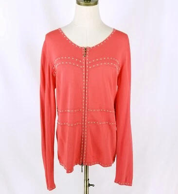 Кардиган Victor Costa Occasion свитер женский размер M коралловый с заклепками на молнии - Изображение 1 из 4