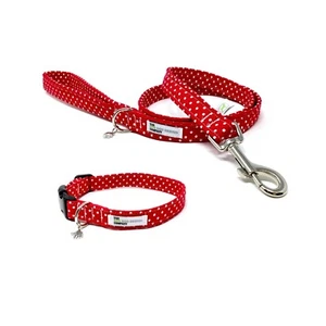 Red Polka Dot Dog Collar and Optional Matching Lead Set - Picture 1 of 6