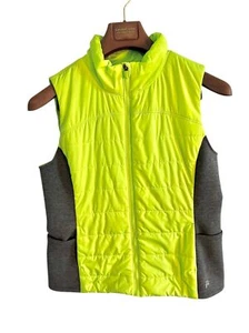 Fila Sport Stretch Side Panel Puffer Vest Neon Green Gray Front Zip Pockets XL - Picture 1 of 9
