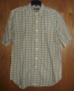 NAUTICA - YELOW & NAVY PLAID SHORT SLEEVE WRINKLE-RESISTANT SHIRT - MENS L - Picture 1 of 2