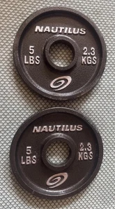 "Placas de peso olímpicas Nautilus de 5 libras, par-2 placas 10 libras en total raras 2"" 5 X 2" - Imagen 1 de 16