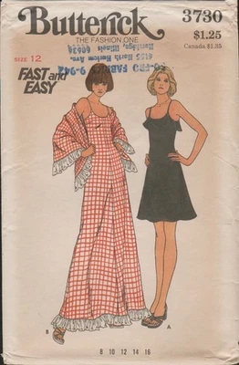 Butterick 3730 Boho Festival Sundress & Shawl 70s Pattern Size 12 Partially Cut - Image 1 of 4