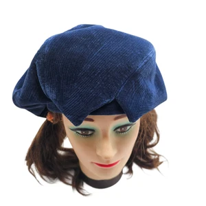 Vintage Nicolas Chapeaux Perth Blue Cord Velvet Beret Tam Hat 56cm Lined Unisex - Bild 1 von 6
