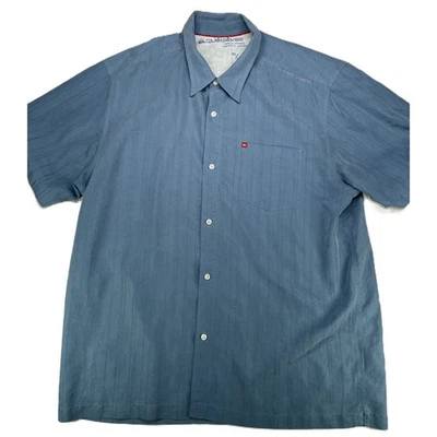 Quiksilver XXL Mens Button Up Short Sleeve Blue Striped Casual Shirt - Image 1 of 4