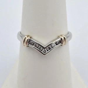 10K Two-Tone Yellow & White Gold Channel Set Diamond V-Shaped Ring Band Size 7 - Picture 1 of 11