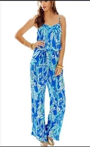 LILLY PULITZER Jumpsuit Pants Romper Blue Crush Bamboon Bamboo Pockets Deanna - Picture 1 of 5