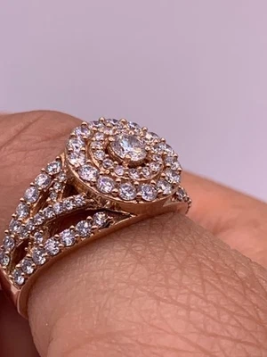 $5748 LeVian 14K Strawberry Rose Gold Diamond Halo Ring Size 7 - Image 1 of 4