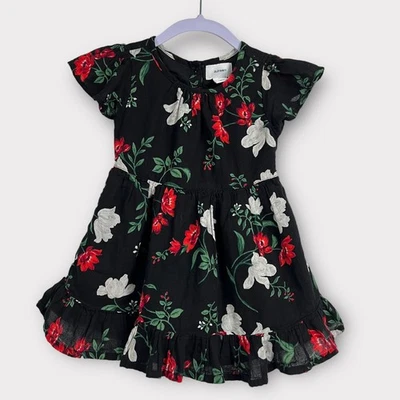 Vestido Antiguo Azul Marino Negro Gris Rojo Floral con Volantes Niñas Pequeñas Talla 2T Niño Pequeño Foto 1 de 4
