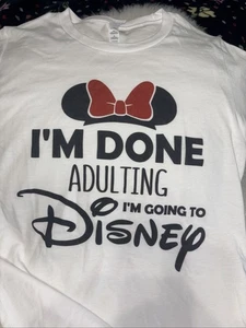 New Disney Mouse Ears XS T-Shirt "I'm Done Adulting I'm Going to Disney" Red Bow - Picture 1 of 9