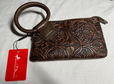 Bolso sin asas Montana West Western Rodeo Tooled muñeca flor cuero marrón nuevo con etiquetas Foto 1 de 4