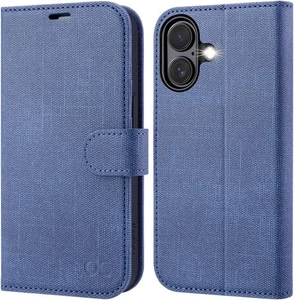 Compatible con Funda Billetera Iphone 16, Funda Folio Cuero Abatible con Denim Azul - Imagen 1 de 9