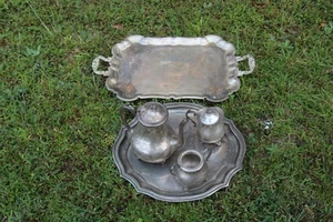 Vintage mit Silber Tablett, Teekanne, Zucker & Milchkännchen Schalen Set Made in India - Bild 1 von 9