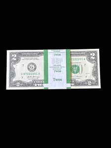 100 TWO DOLLAR BILLS - $2 UNCIRCULATED SEQUENCIAL - REPEATER BILL INSIDE!! - Picture 1 of 4