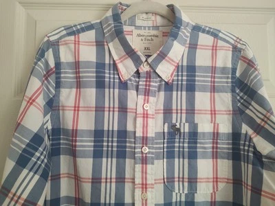 Camisa Abercrombie & Fitch Muscle Para Hombre Cuadros Blanco Azul Rojo Botones XXL Foto 1 de 4