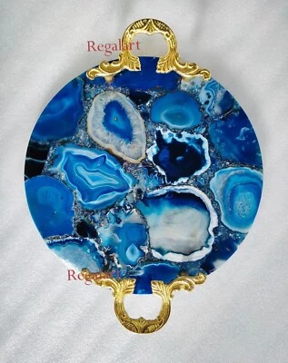 Agates Serving Tray Round serves ware Blue Serving Trays Luxury Furniture. - Image 1 of 4