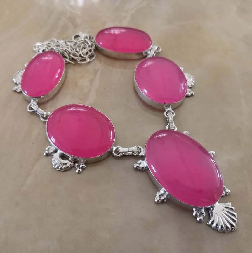 Handmade Botswana Agata Gemma 925 Argento Sterling Collana 22 " #N01672 - Immagine 1 di 1