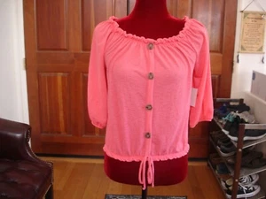FREE KISSES: New With Tag Women's Size Medium Sheer Peasant Top, Coral Color - Picture 1 of 6