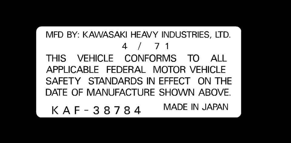 Kawasaki H1 500 1971 a través??   ETIQUETA HEADTUBE / CALCOMANÍA REPRO Foto 1 de 1