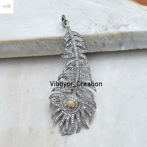 Collar de cadena de eslabones de 16" colgante de pluma de diamante natural de plata esterlina 925 - Imagen 1 de 3