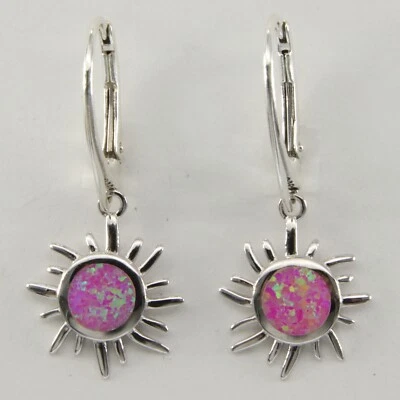 Pendientes colgantes/gota con palanca de ópalo de fuego rosa - PLATA ESTERLINA 925 #62e Foto 1 de 3