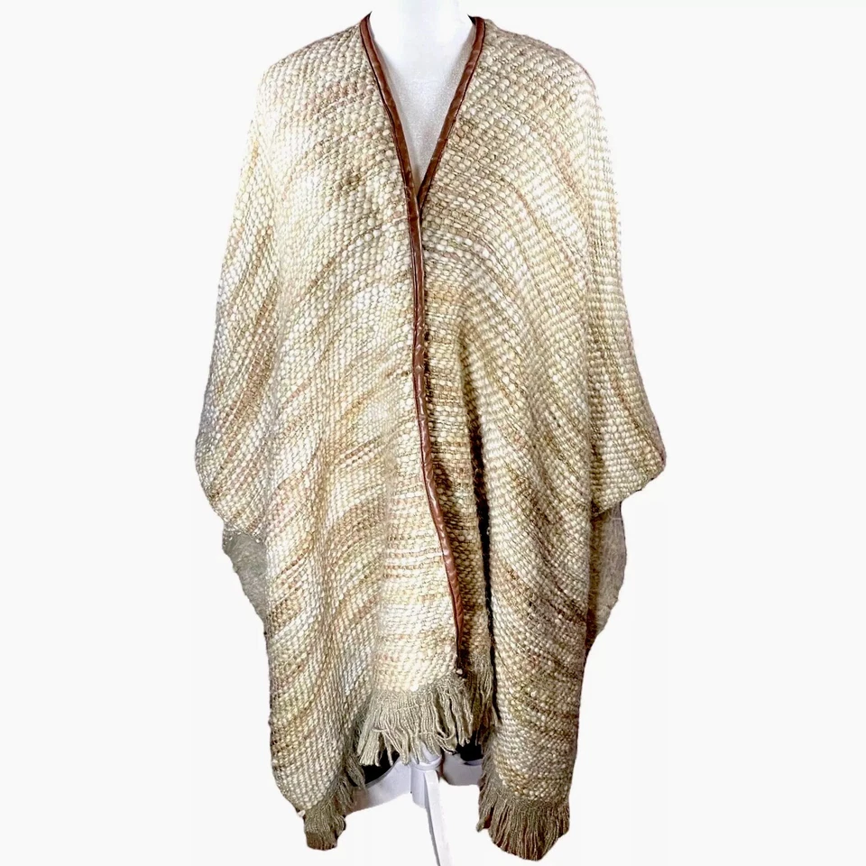 BCBG Max Azria женщин пончо плащ OS кремовый букл трикотаж ткани золотой нити - Изображение 1 из 4
