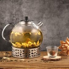 2L Glas Teekanne mit Edelstahl Stövchen Sieb Tee Set Teewärmer Teebereiter DE 