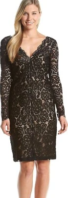 Vera Wang 12 14 Black  And Nude lace Illusion  Long Sleeve Cocktail Dress NWT - Image 1 of 4
