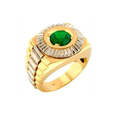 Simulierte Smaragd Edelstein Mit Vergoldet 925 Sterlingsilber Herren Ring #55 - Bild 1 von 4