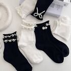 Chaussettes en coton Lolita filles joli nœud chaussettes à mi-tube assorties chaussures en cuir