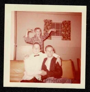 2 HANDSOME YOUNG MEN WHITE SUITY SILLY FRIEND OLD/VINTAGE PHOTO- E196 - Picture 1 of 1