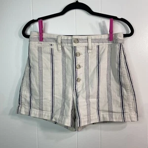 Madewell Womens Size 28 Shorts High Rise Blue Stripe Button Fly Shorts - Picture 1 of 10