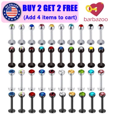 10-20Pcs Lip Rings Colorful CZ Labret Monroe 316L Steel Tragus Helix Earring 16G - Image 1 of 4