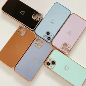 For iPhone 15 14 13 12 11 Pro Max XS XR 7 8 Plating TPU Glossy Heart Case Cover - Photo 1 sur 20