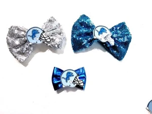 Handmade Hair Bows - Sports - NFL Football - Detriot Lions - Hair Bows - Picture 1 of 4