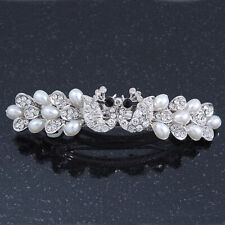 Bridal Wedding Prom Silver Tone Simulated Pearl Crystal 'Love Birds' Barrette