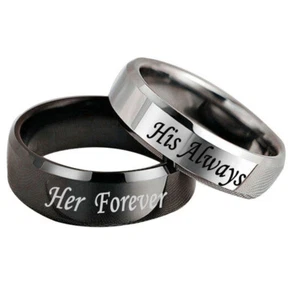 His Always/Her Forever Couple Ring Titanium Steel Wedding Engagement Ring Cheap - Picture 1 of 15