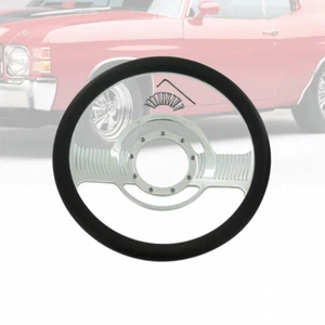 14" Billet Chrome Retro Style Steering Wheel & Half Wrap Black Leather - Bild 1 von 5