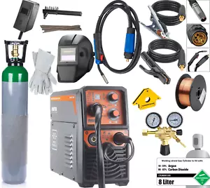 MIG MMA TIG Welder 200A Gas/Gasless Welding Synergy Machine 8L Gas cylinder - Picture 1 of 10