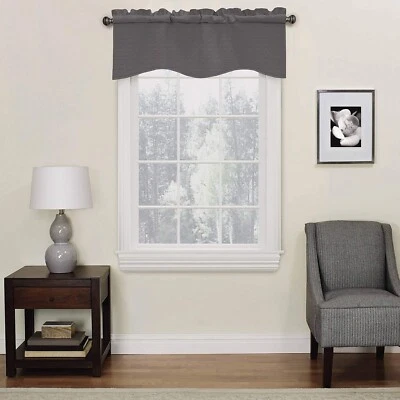 ECLIPSE Kendall Modern Scalloped Valance Rod Pocket Curtain 42" x 18", Charcoal - Image 1 of 3